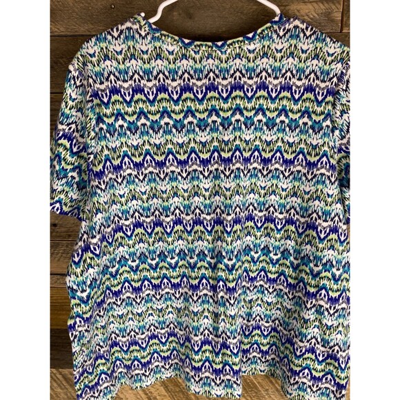Studio Works Women's Top 2X Blue Green White Patterned Knit - Picture 5 of 8